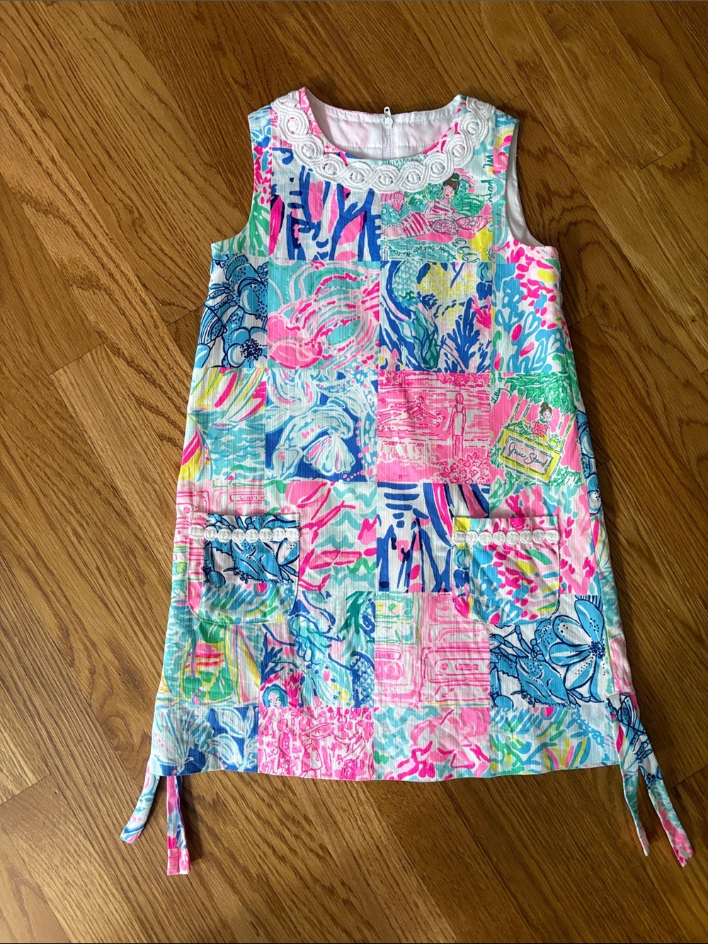 Lilly Pulitzer girls. Patchwork Sleeveless Shift Dress - Pink, Blue, Green
